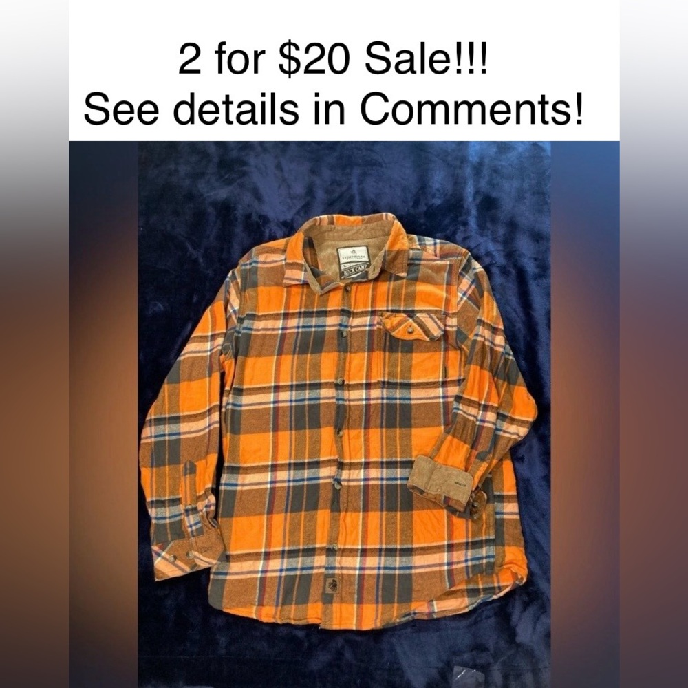 Legendary Whitetails Fall Orange Brown Cotton Flannel Button Up size Medium